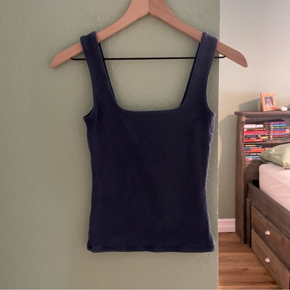 Abercrombie Cotton-Blend Seamless Fabric Squareneck Tank ~ Navy ~ Size XS